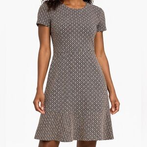 LOFT Black and Tan Geometric Midi Dress